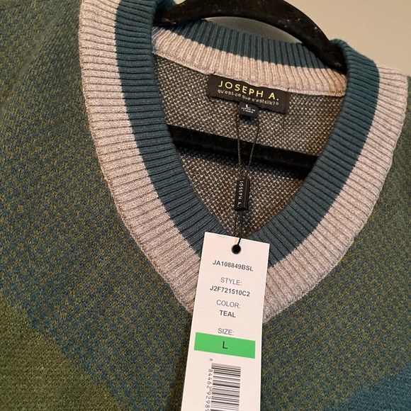 NWT Joseph A. Sz Large Women’s Green V-neck Oversized Sweater Argyle Block $78! - Picture 11 of 12